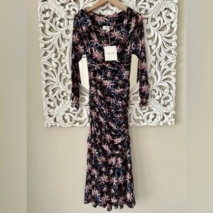 Diane Von Furstenberg Black and Pink Floral Long Sleeve Dress